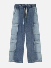 Multi-Pocket Water-Washed Jeans