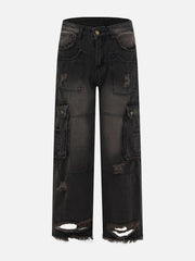Multiple Pockets Ripped Jeans