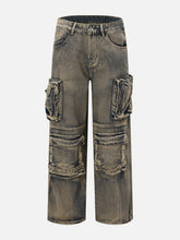 Multiple Pockets Washed Jeans