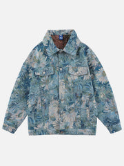 Oil Painting Jacquard Flower Denim Jacket
