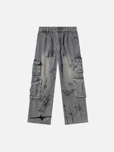 Painted Washed Multi-Pocket Cargo Jeans