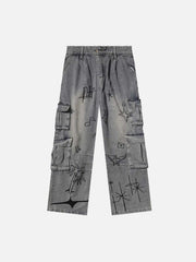 Painted Washed Multi-Pocket Cargo Jeans