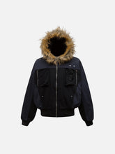 Patchwork Embroidered Fur Hooded Jacket
