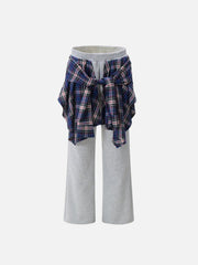 Patchwork Plaid Fake Two-Piece Sweatpants