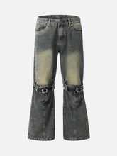 Patchwork Tie Design Micro Flare Jeans