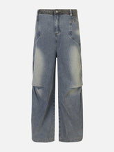 Patchwork Waist Wrinkle Loose Jeans