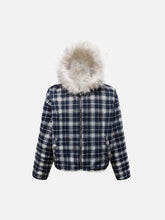 Plaid Sherpa Lined Fur Hooded Jacket
