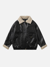 Plush Collar Faux Leather Jacket
