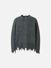 Raw Edge Half-Zip Knitted Sweater