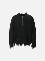 Raw Edge Half-Zip Knitted Sweater