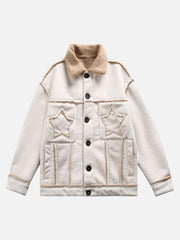 Raw Edge Star Embroidered Fleece Jacket