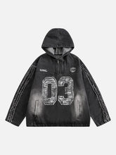Retro Distressed Washed Denim Hoodie