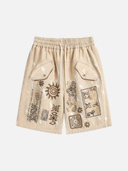 Retro Hieroglyphic Pattern Hip-Hop Shorts