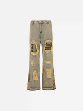 Retro Patchwork Camouflage Flared Jeans