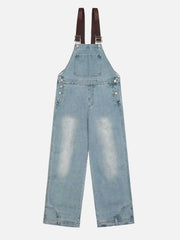 Reverse Stitching Overalls Wide-Leg Denim Jeans