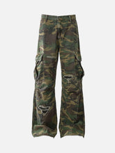 Ripped Camouflage Flared Cargo Pants