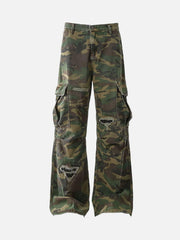 Ripped Camouflage Flared Cargo Pants