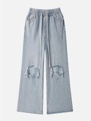 Ripped Denim Wide Leg Pants