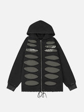 Ripped Drawstring Zip-Up Jacket