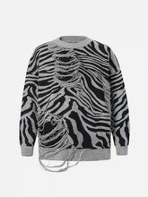 Ripped Zebra Pattern Sweater