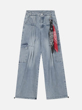 Side-Scarf Pleated Baggy Jeans