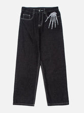 Skull Bone Embroidery Loose Jeans