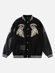 Skull Sickle Embroidered PU Splicing Jacket