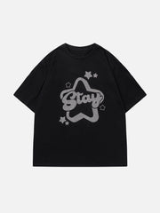 Solid Color Star Print Tee