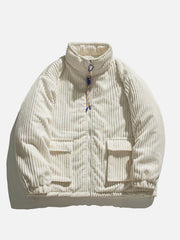 Solid Corduroy Oversized Pocket Winter Coat