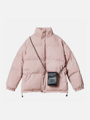 Solid Detachable Satchel Winter Coat