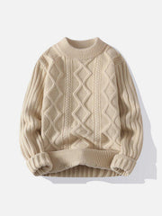 Solid Ribbed Jacquard Knit Sweater