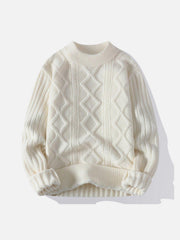 Solid Ribbed Jacquard Knit Sweater