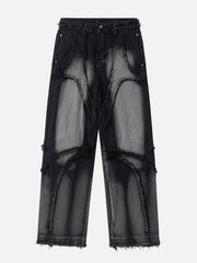 Spider Silhouette Pattern Stitching Jeans