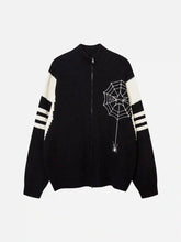 Spider Web Stand Collar Zip-Up Cardigan