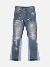 Splashing Ink Micro Horn Deconstruction Stitching Jeans