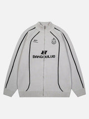 Stand Collar Racing Zip-Up Cardigan
