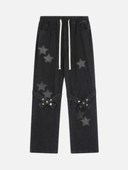 Star Embroidered Elastic Waist Jeans