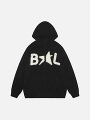 Star Knit Hooded Zip Up Cardigan Sweater