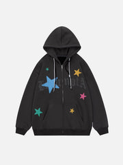 Star Print Fleece Zip Hoodie