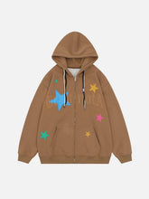 Star Print Fleece Zip Hoodie