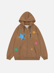 Star Print Fleece Zip Hoodie