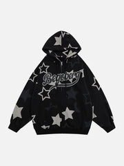 Star Print Zipper Hoodie