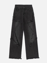 Star Symmetrical Raw Edge Splicing Jeans