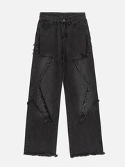 Star Symmetrical Raw Edge Splicing Jeans