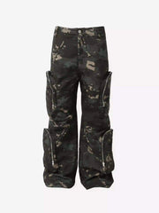 Street Dark Camouflage Zipper Cargo Pants