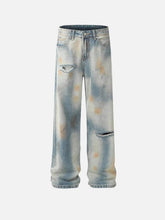 Street Distressed Industrial Style Straight Jeans
