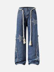 Street Drawstring Star Applique Jeans
