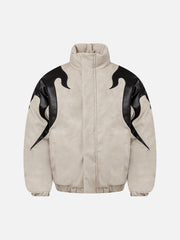 Street Flame Embroidered Suede Padded Puffer Jacket