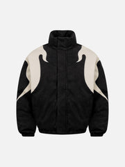 Street Flame Embroidered Suede Padded Puffer Jacket