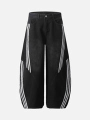 Striped Stitching Barrel Jeans